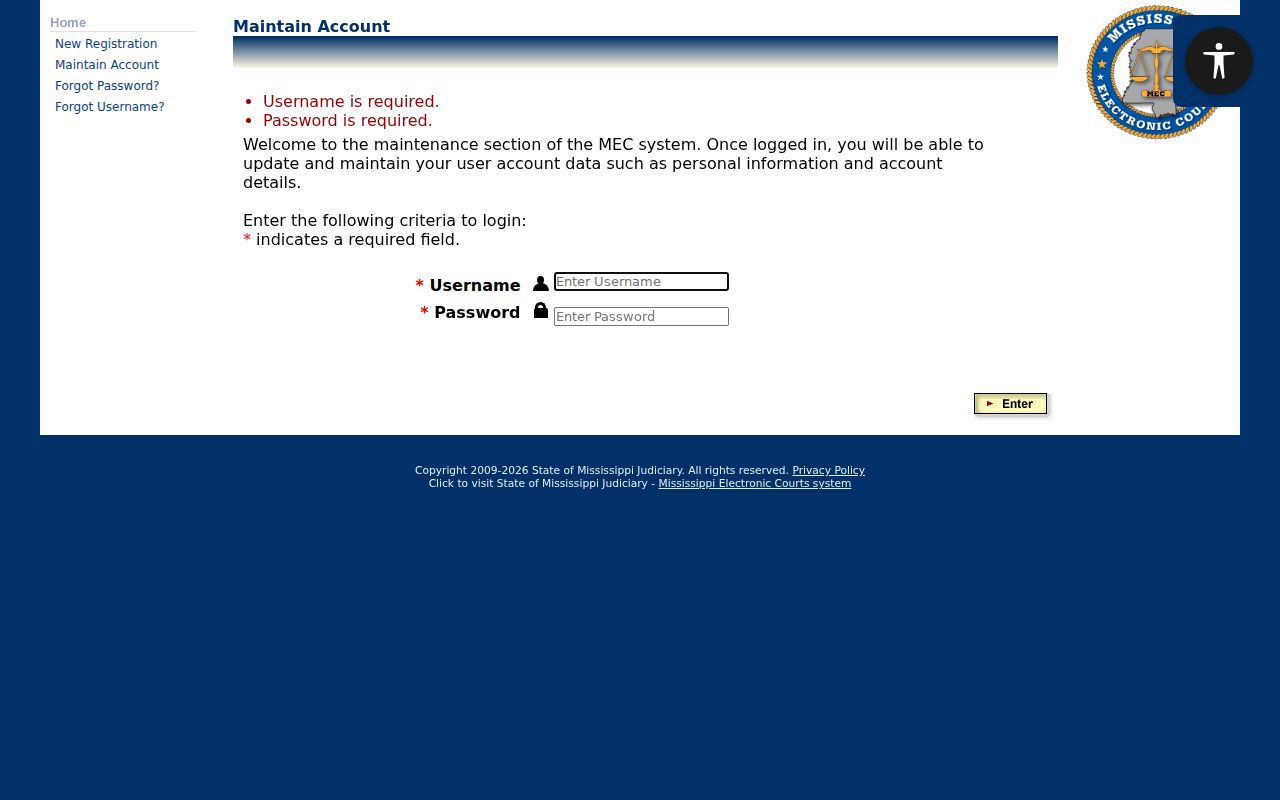 Covington County case search PAMEC login fields
