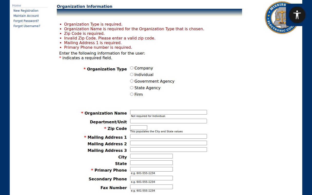 Covington County case search organization registration fields