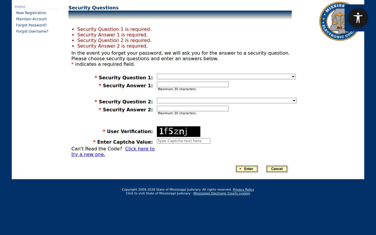 Covington County case search PAMEC security verification