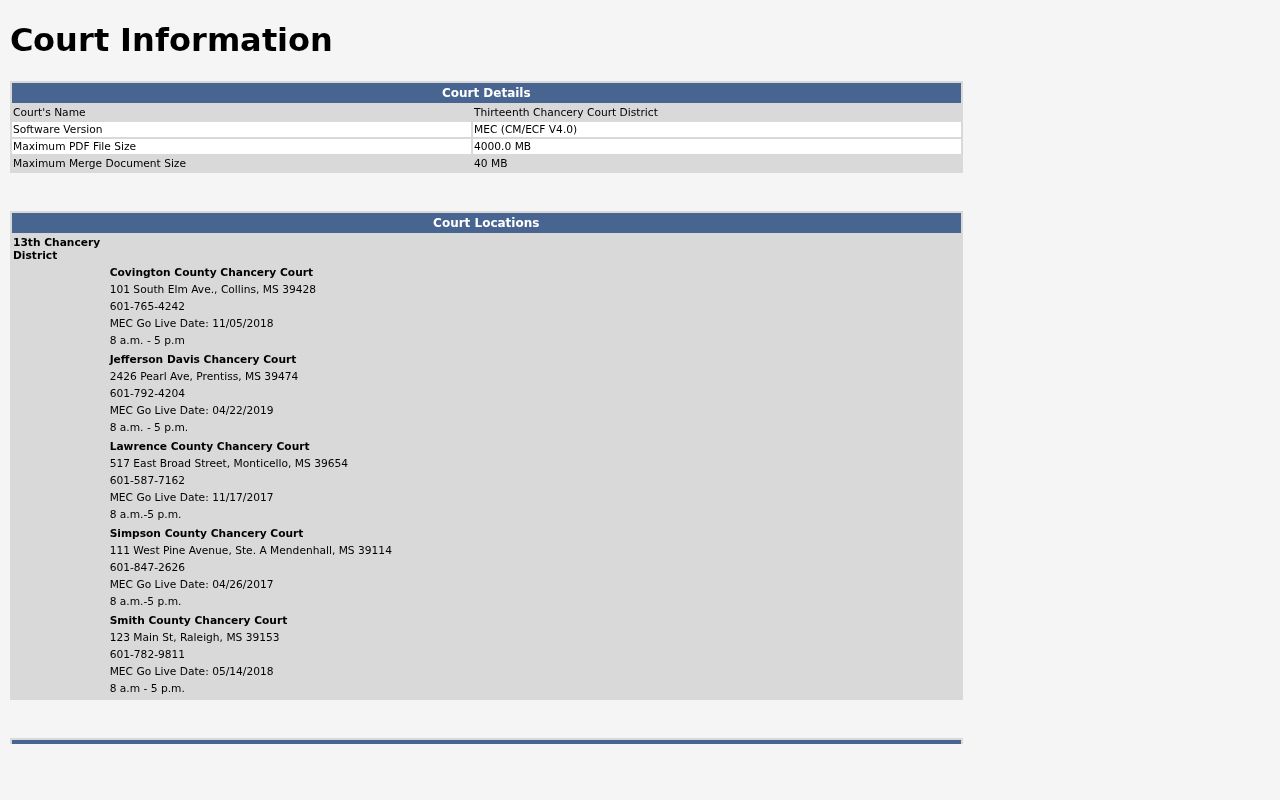 Covington civil docket Chancery MEC court information