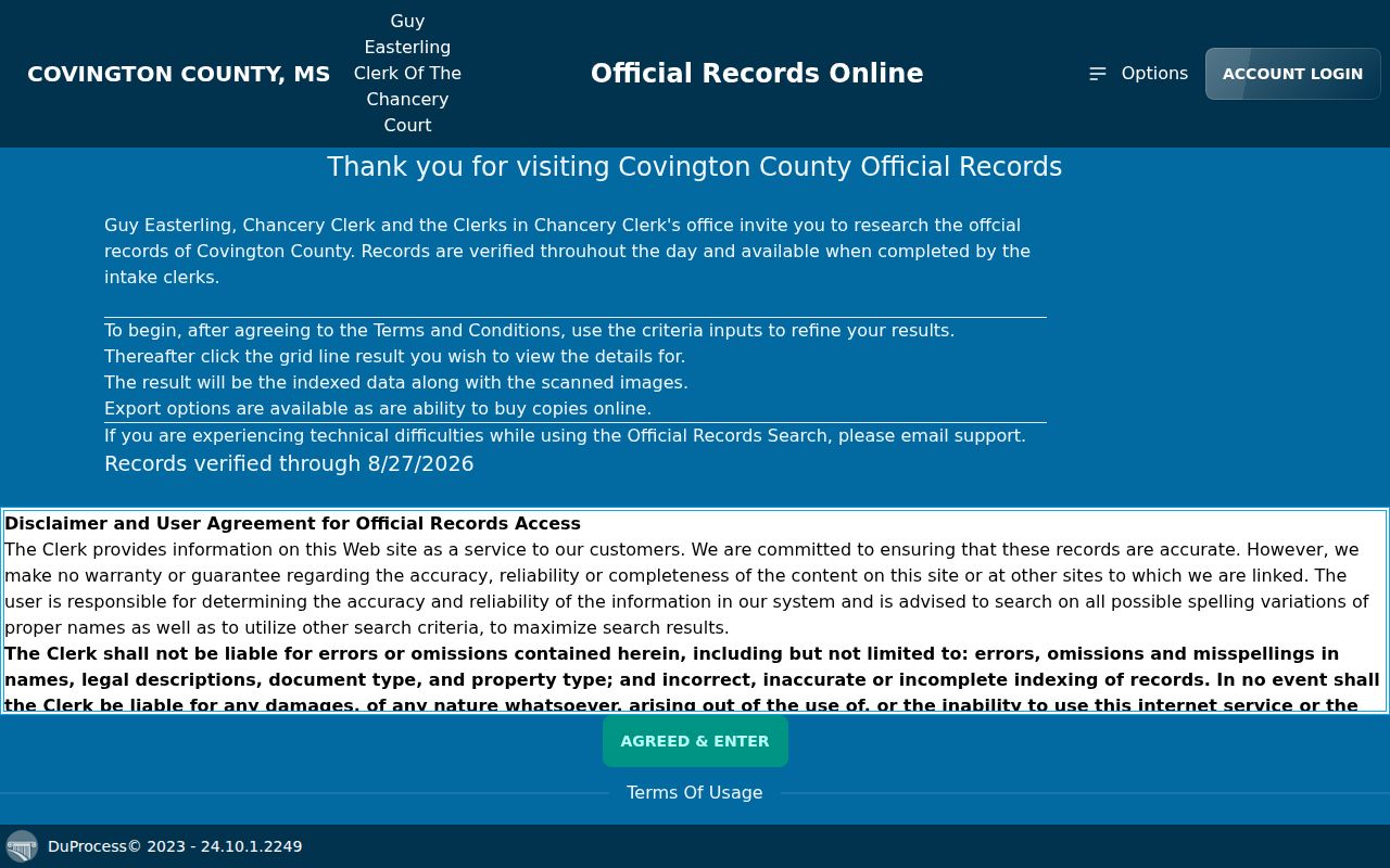Covington County court records DuProcess land record search fields