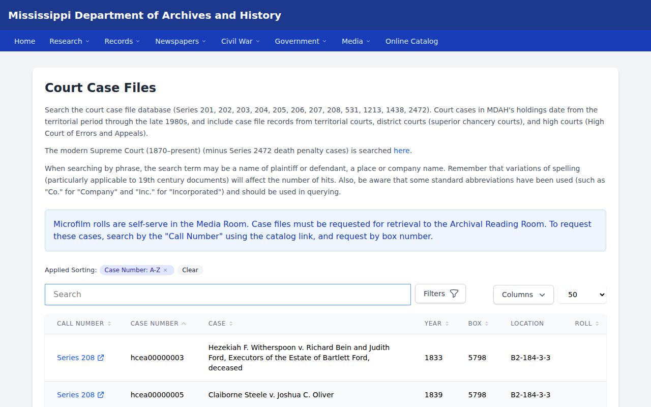Covington County court records Mississippi archives court case catalog