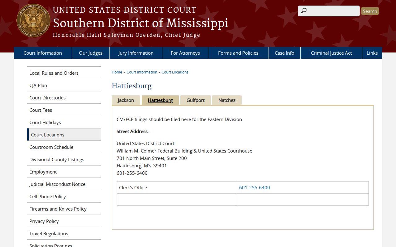 Covington criminal docket federal Hattiesburg court routing