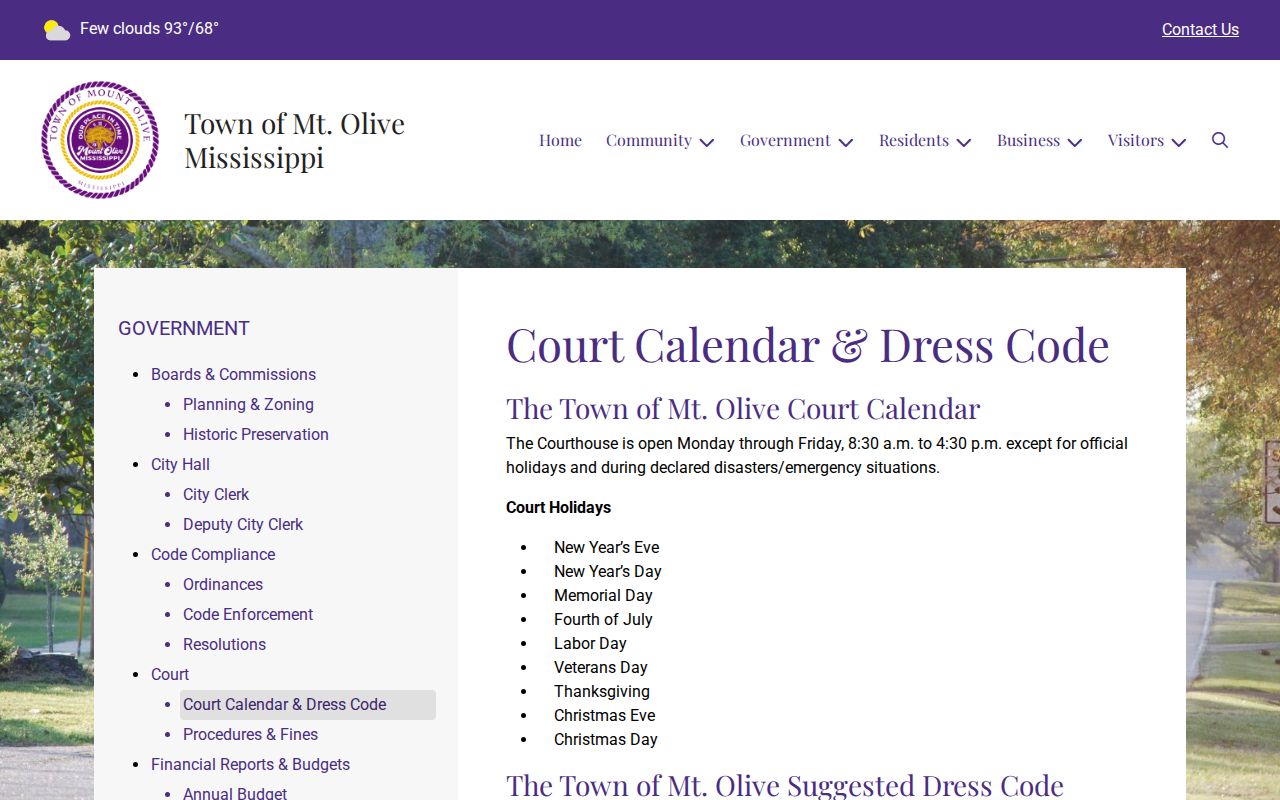 Mount Olive court docket courthouse hours and dress rules