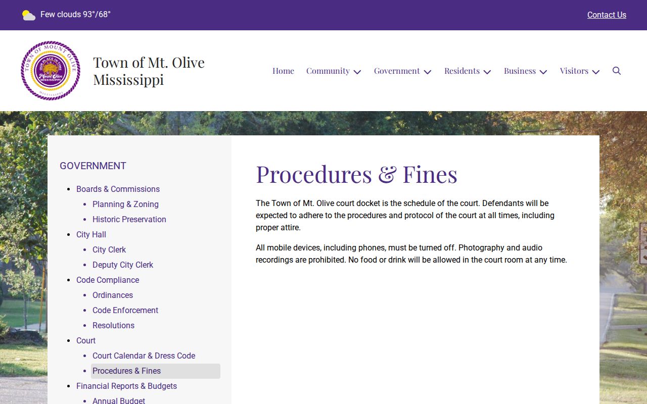 Mount Olive court docket procedure and docket meaning