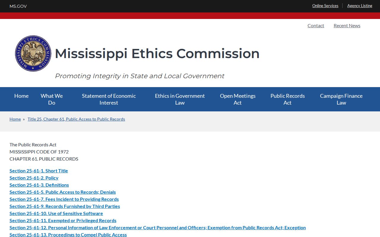 Seminary court records Mississippi Public Records Act access